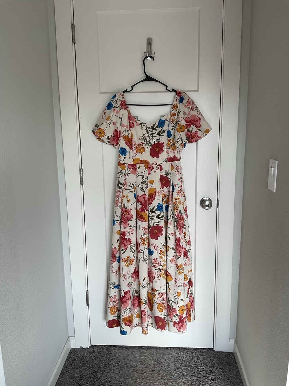 Baltic Born Cream Floral Midi Dress with Pink, Red, Yellow & Blue Blooms